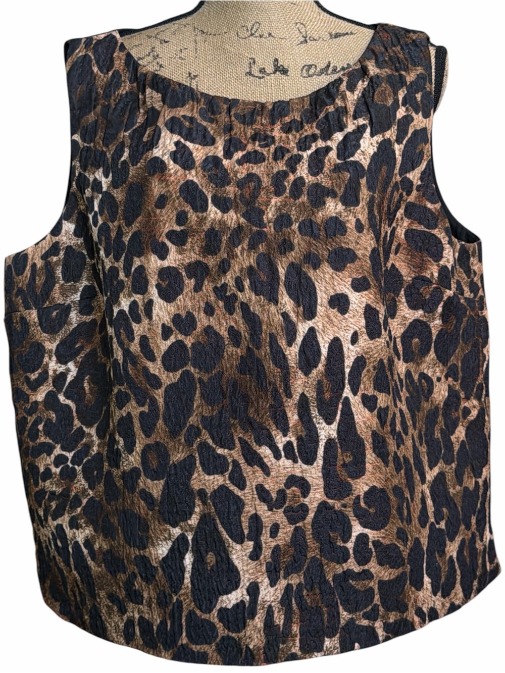 Lafayette 148 New York Textured Leopard-Print Sleeveless Tank Top - EC Size 16
